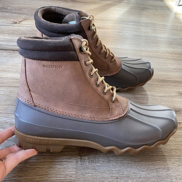 New Sperry Brewster Dark Tan Brown Waterproof Duck Boots STS14140 Size 10.5 - Picture 4 of 12